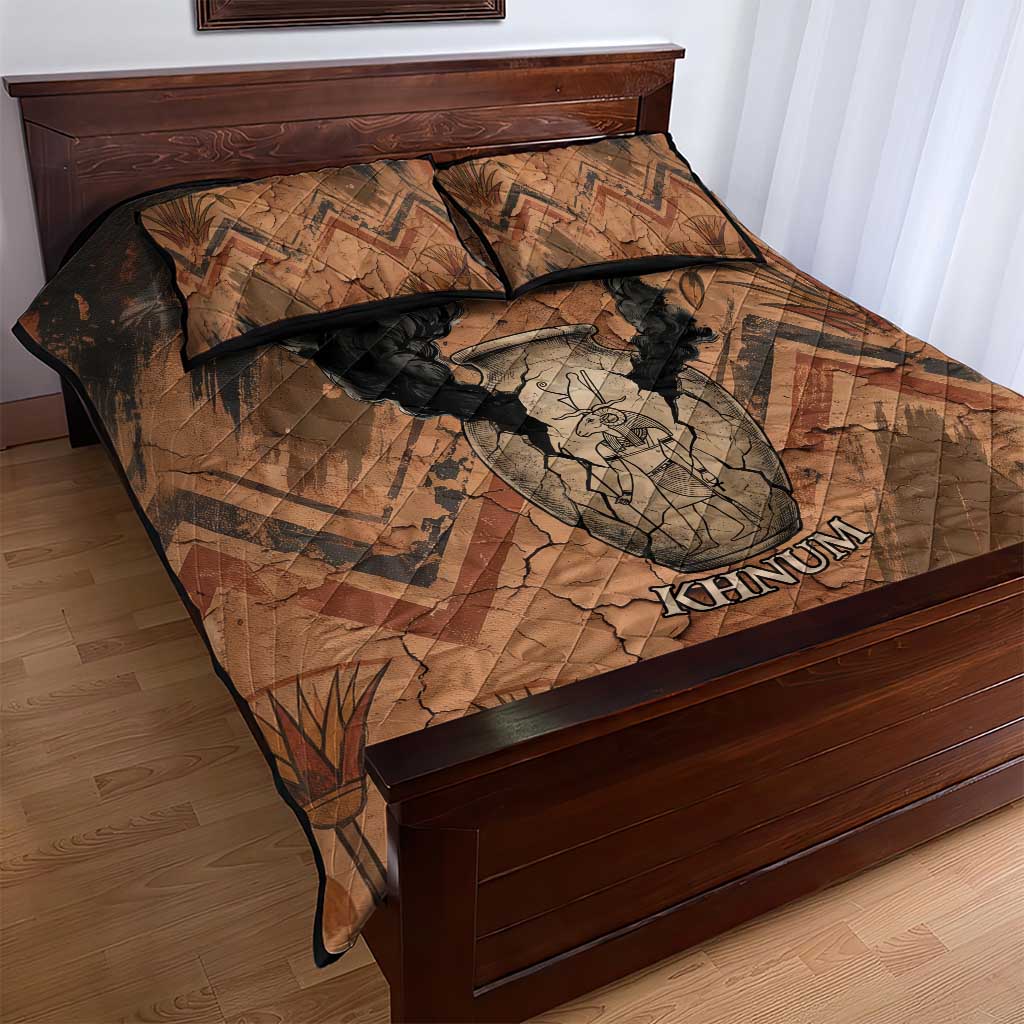 Khnum Quilt Bed Set Ancient Egyptian Earthy Cracked Papyrus - Divine Potter - African Pride