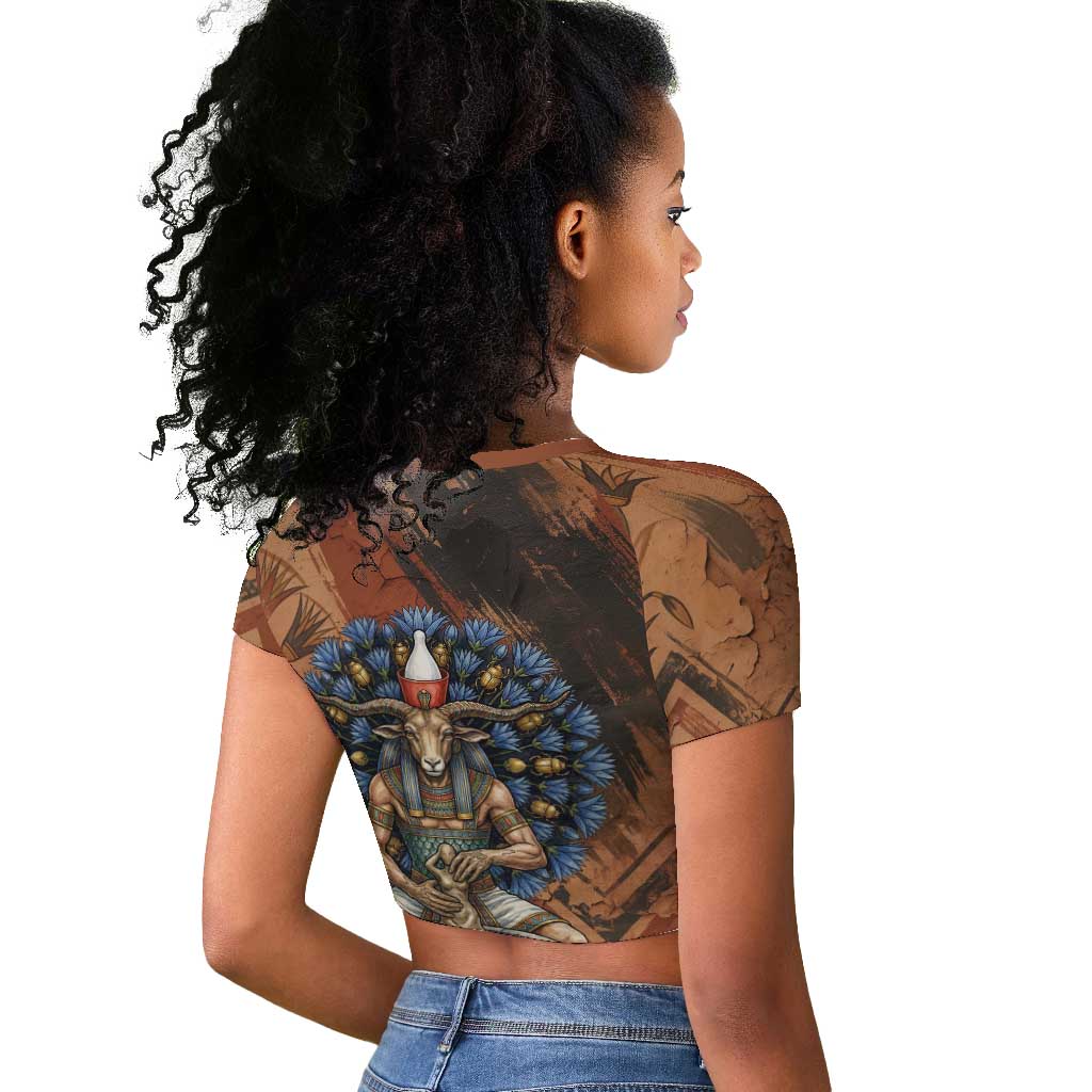 Khnum Raglan Cropped T shirt Ancient Egyptian Earthy Cracked Papyrus - Divine Potter - African Pride