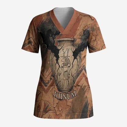Khnum Scrub Top Ancient Egyptian Earthy Cracked Papyrus - Divine Potter - African Pride