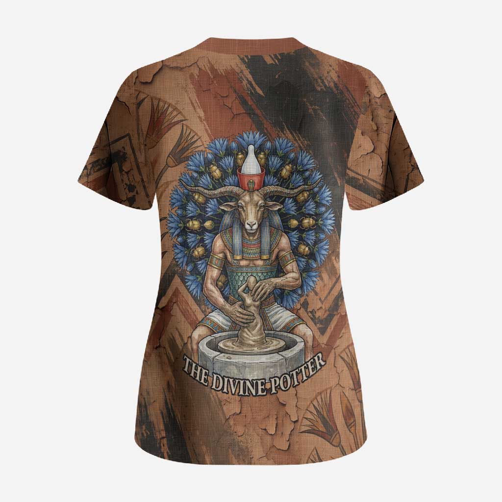 Khnum Scrub Top Ancient Egyptian Earthy Cracked Papyrus - Divine Potter - African Pride