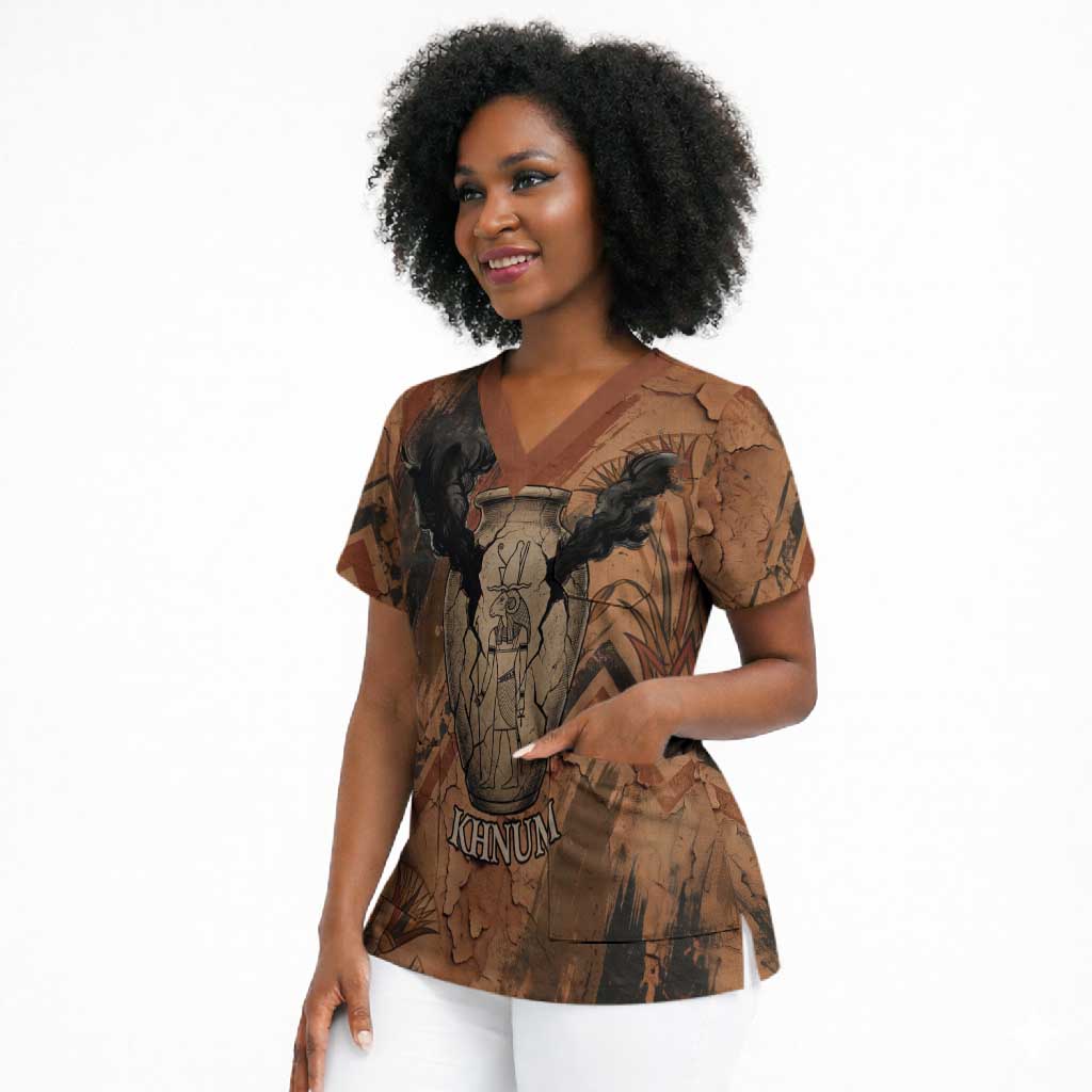Khnum Scrub Top Ancient Egyptian Earthy Cracked Papyrus - Divine Potter - African Pride