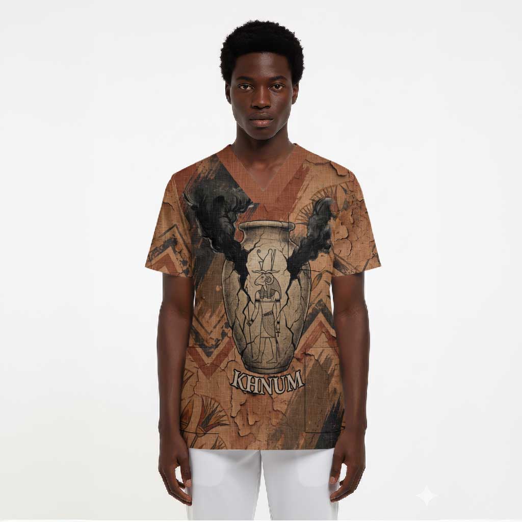 Khnum Scrub Top Ancient Egyptian Earthy Cracked Papyrus - Divine Potter - African Pride