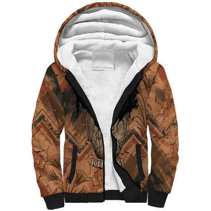 Khnum Sherpa Hoodie Ancient Egyptian Earthy Cracked Papyrus - Divine Potter - African Pride