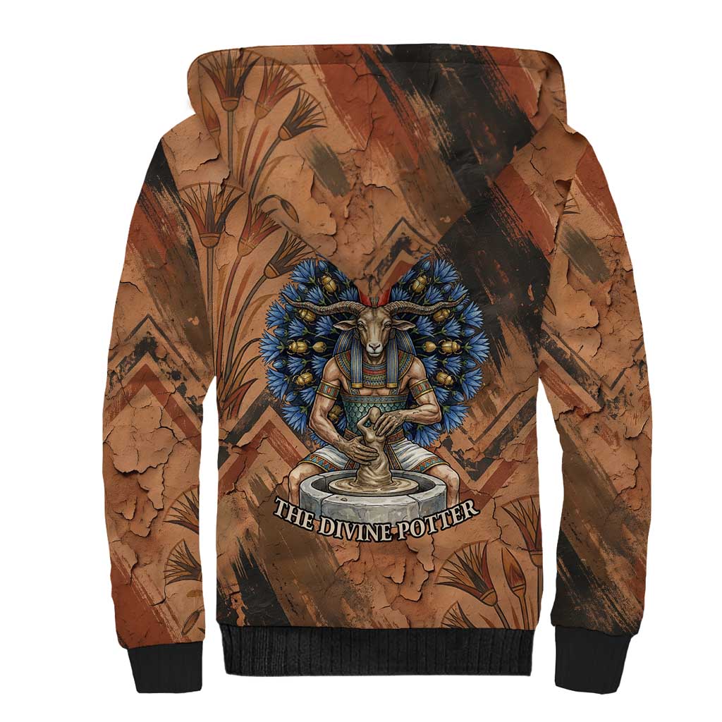 Khnum Sherpa Hoodie Ancient Egyptian Earthy Cracked Papyrus - Divine Potter - African Pride