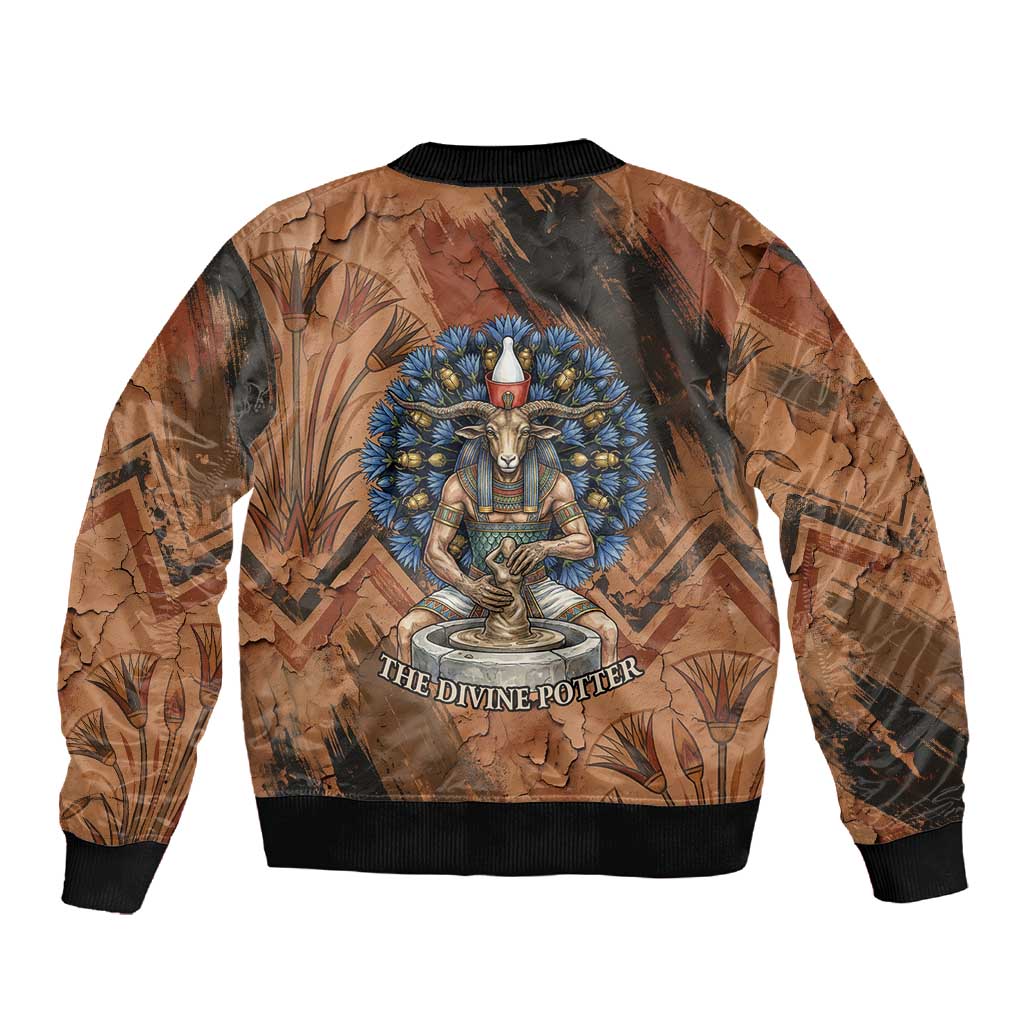 Khnum Sleeve Zip Bomber Jacket Ancient Egyptian Earthy Cracked Papyrus - Divine Potter - African Pride
