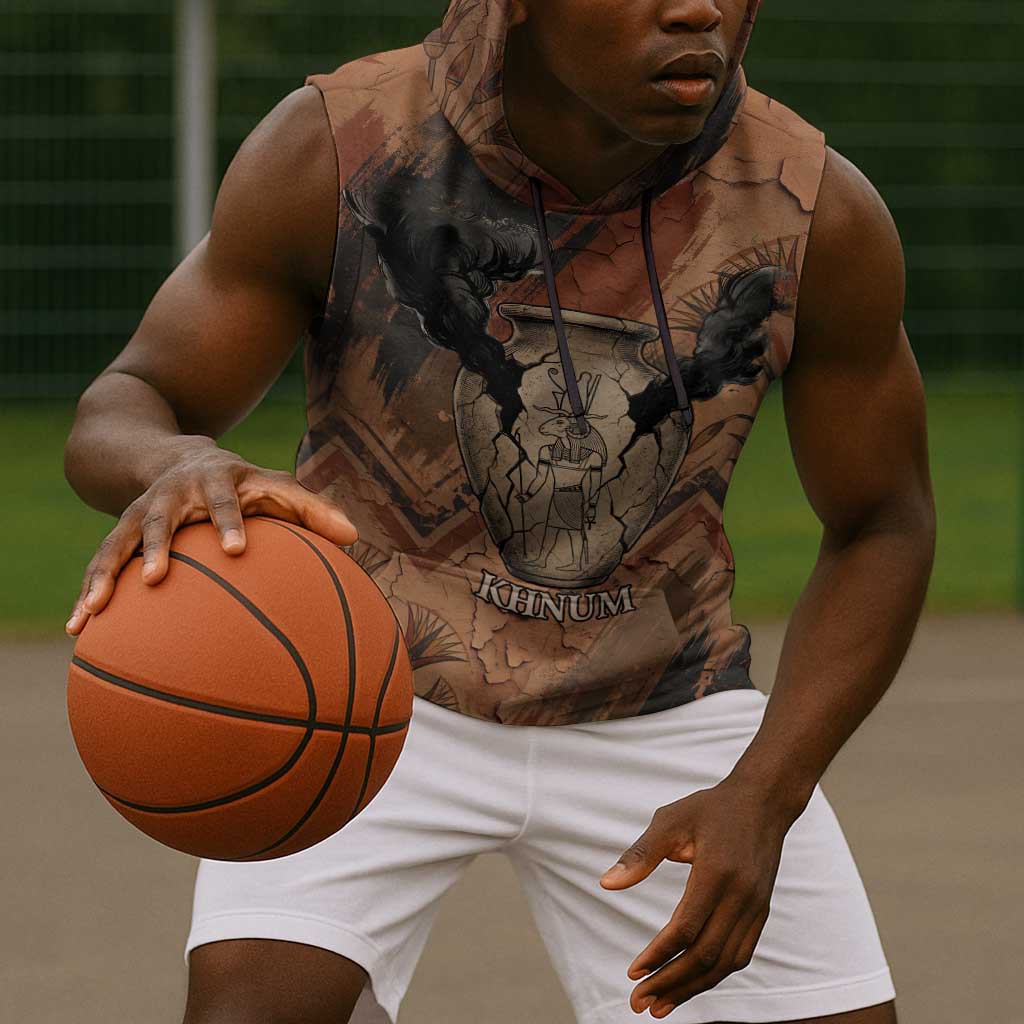 Khnum Sleeveless Hoodie Ancient Egyptian Earthy Cracked Papyrus - Divine Potter - African Pride