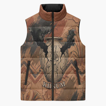Khnum Sleeveless Puffer Jacket Ancient Egyptian Earthy Cracked Papyrus - Divine Potter - African Pride