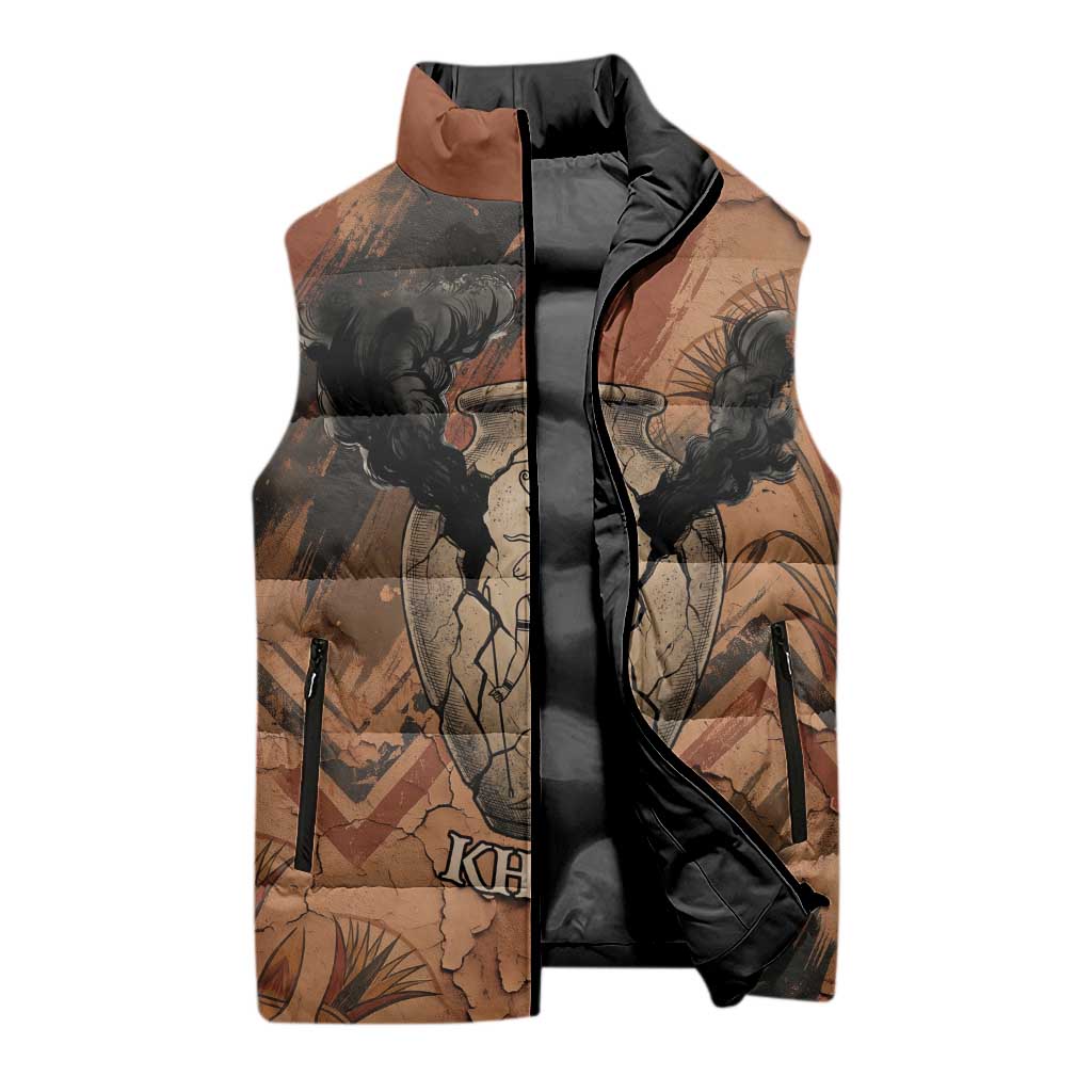 Khnum Sleeveless Puffer Jacket Ancient Egyptian Earthy Cracked Papyrus - Divine Potter - African Pride