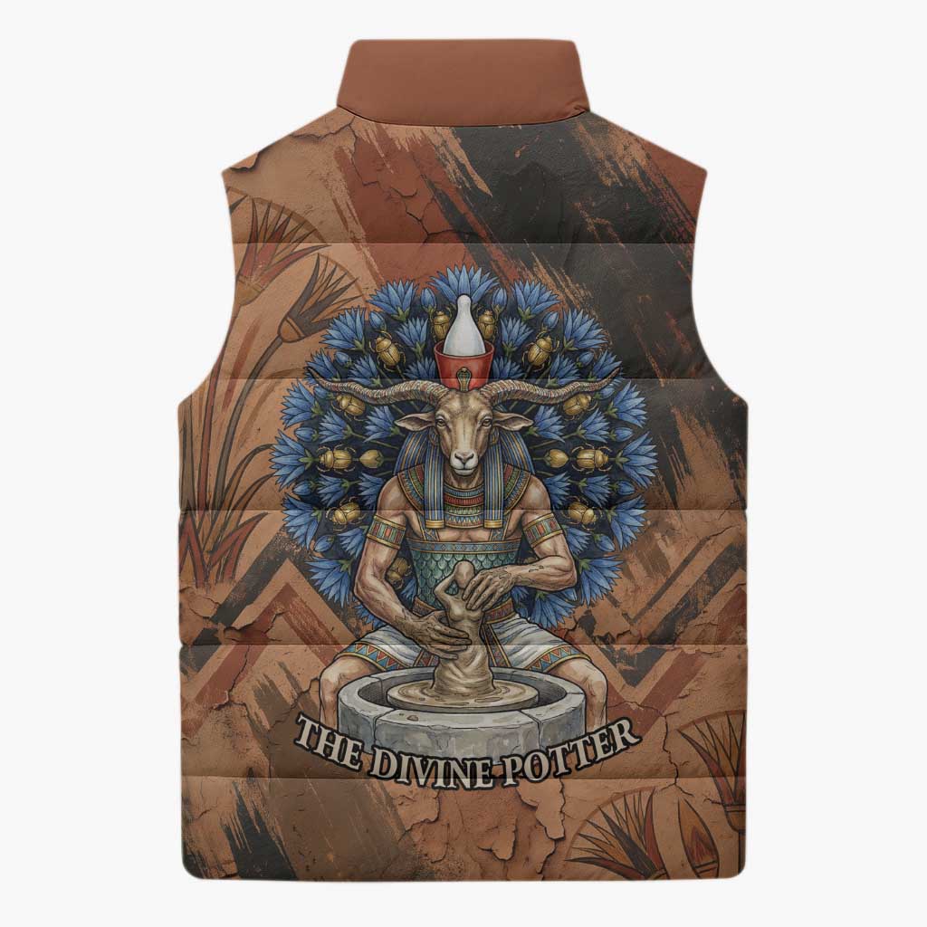Khnum Sleeveless Puffer Jacket Ancient Egyptian Earthy Cracked Papyrus - Divine Potter - African Pride