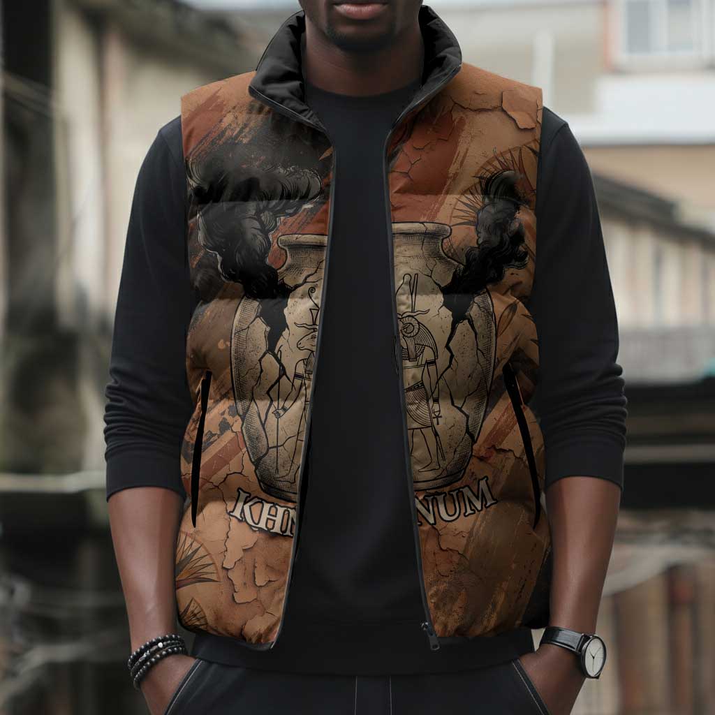 Khnum Sleeveless Puffer Jacket Ancient Egyptian Earthy Cracked Papyrus - Divine Potter - African Pride