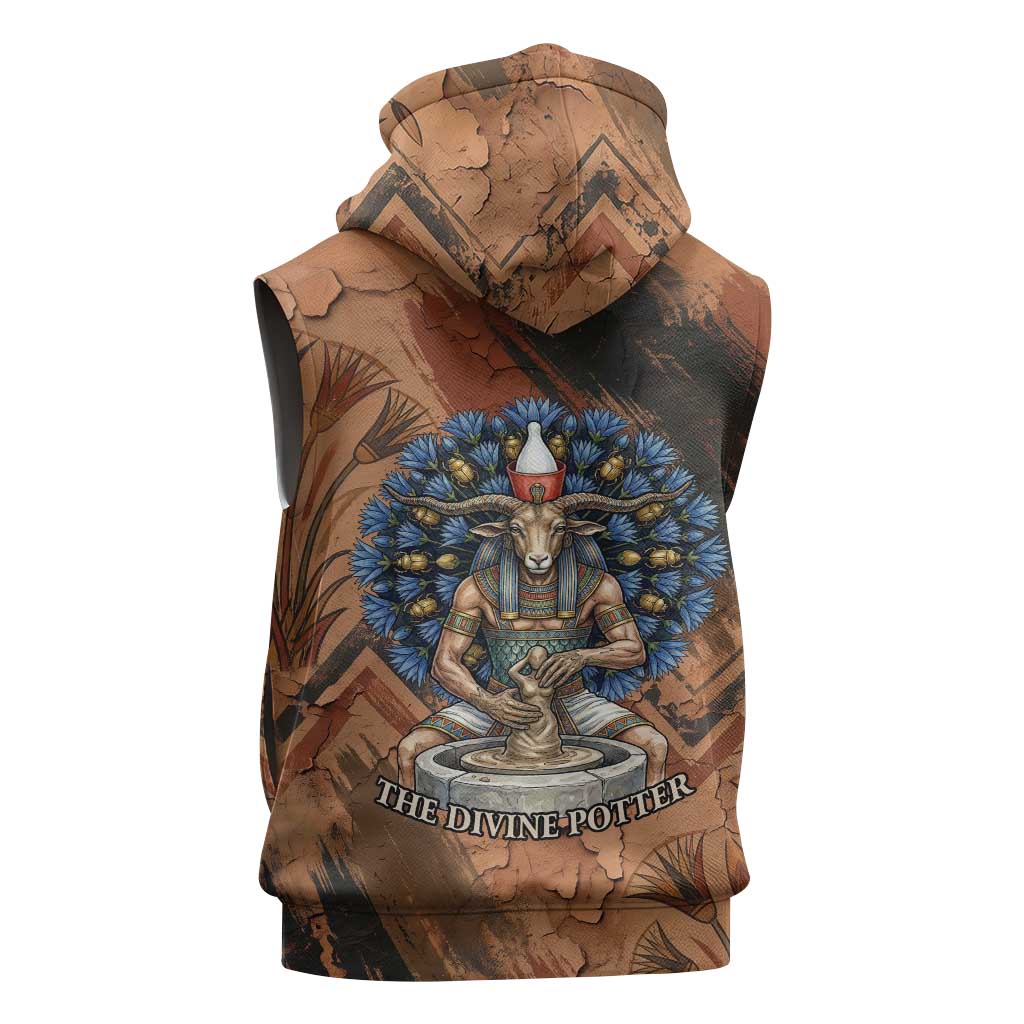 Khnum Sleeveless Zip Hoodie Ancient Egyptian Earthy Cracked Papyrus - Divine Potter - African Pride