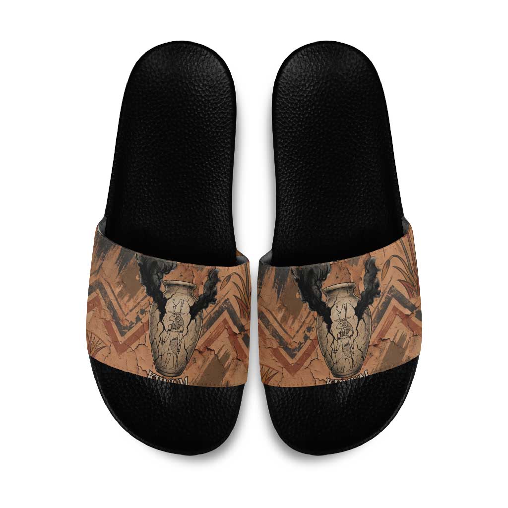 Khnum Slide Sandals Ancient Egyptian Earthy Cracked Papyrus - Divine Potter - African Pride