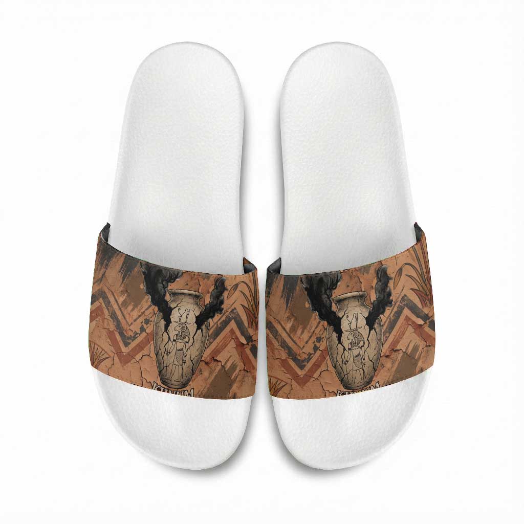 Khnum Slide Sandals Ancient Egyptian Earthy Cracked Papyrus - Divine Potter - African Pride
