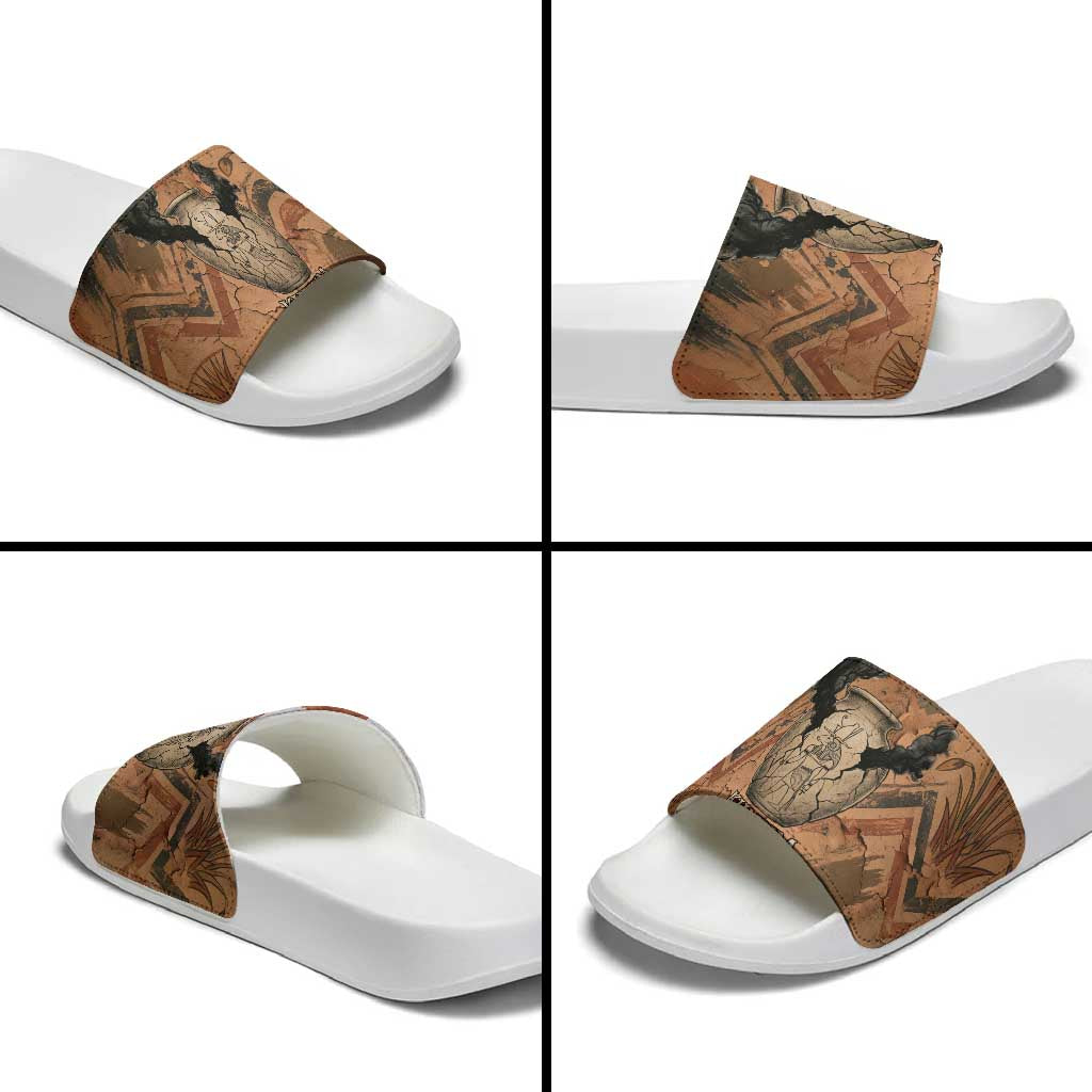 Khnum Slide Sandals Ancient Egyptian Earthy Cracked Papyrus - Divine Potter - African Pride