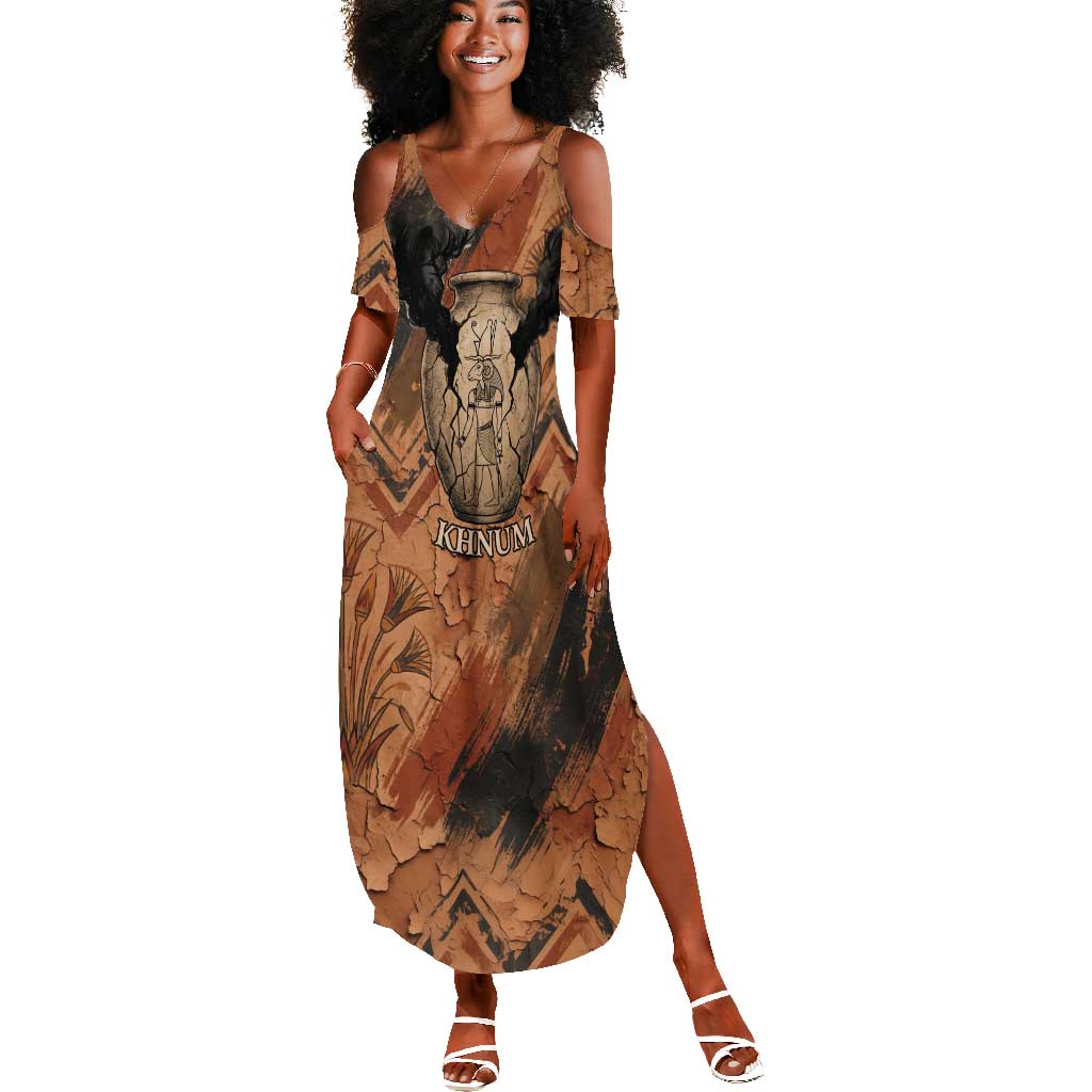 Khnum Summer Maxi Dress Ancient Egyptian Earthy Cracked Papyrus - Divine Potter - African Pride