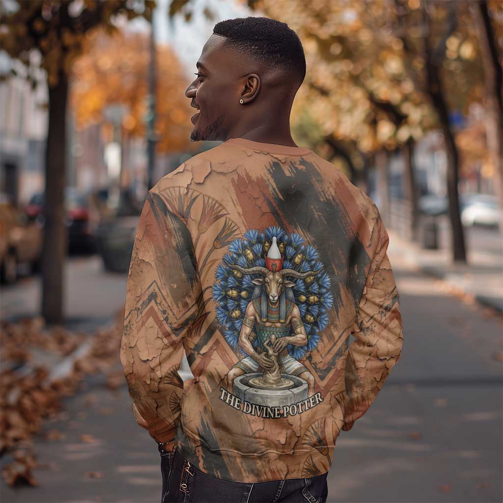 Khnum Sweatshirt Ancient Egyptian Earthy Cracked Papyrus - Divine Potter - African Pride
