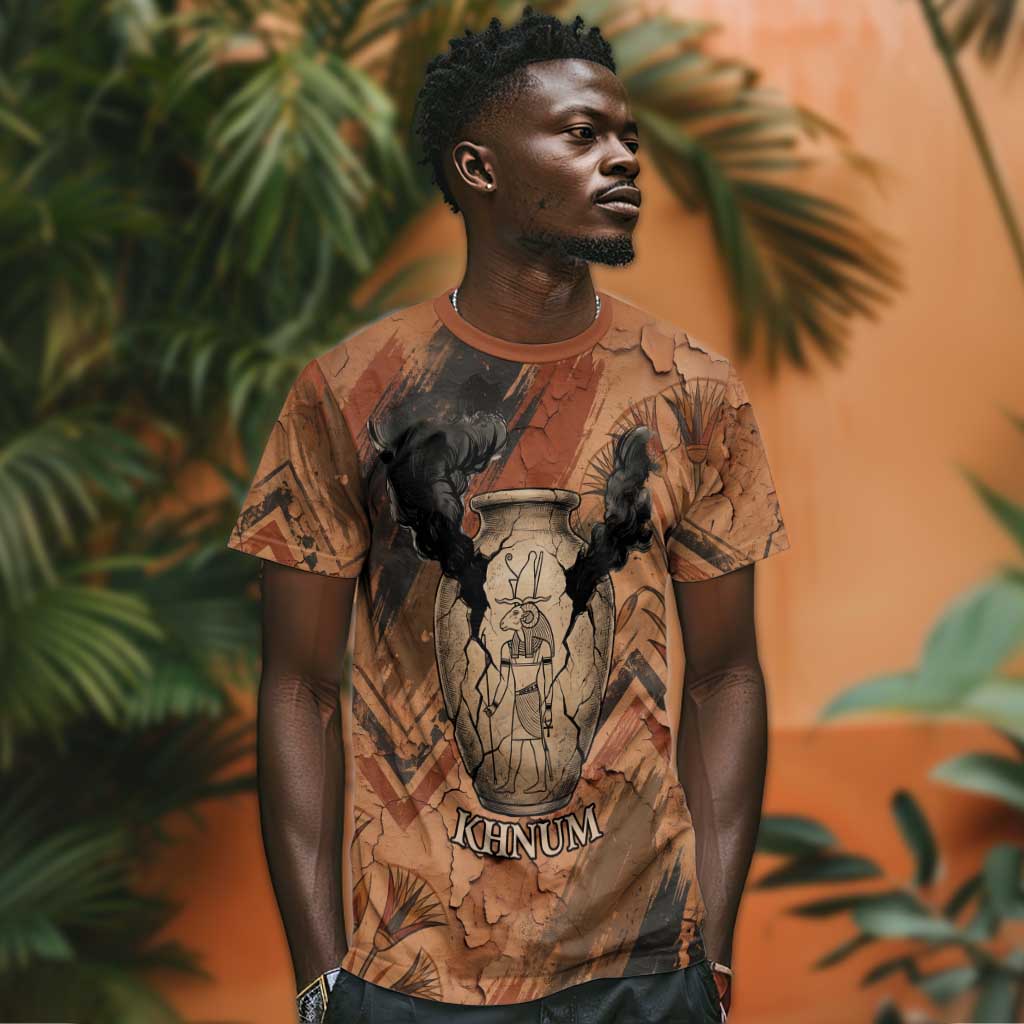 Khnum T shirt Ancient Egyptian Earthy Cracked Papyrus - Divine Potter - African Pride