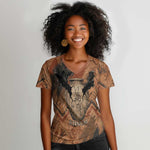 Khnum Women V-Neck T-Shirt Ancient Egyptian Earthy Cracked Papyrus - Divine Potter - African Pride