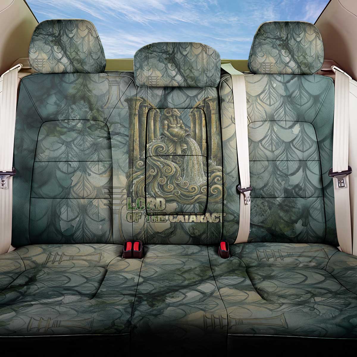 Khnum Ancient Egyptian Back Car Seat Cover with Smoky Leaf, Ram Head Emblem, and Guardian of the Cataract - African Pride