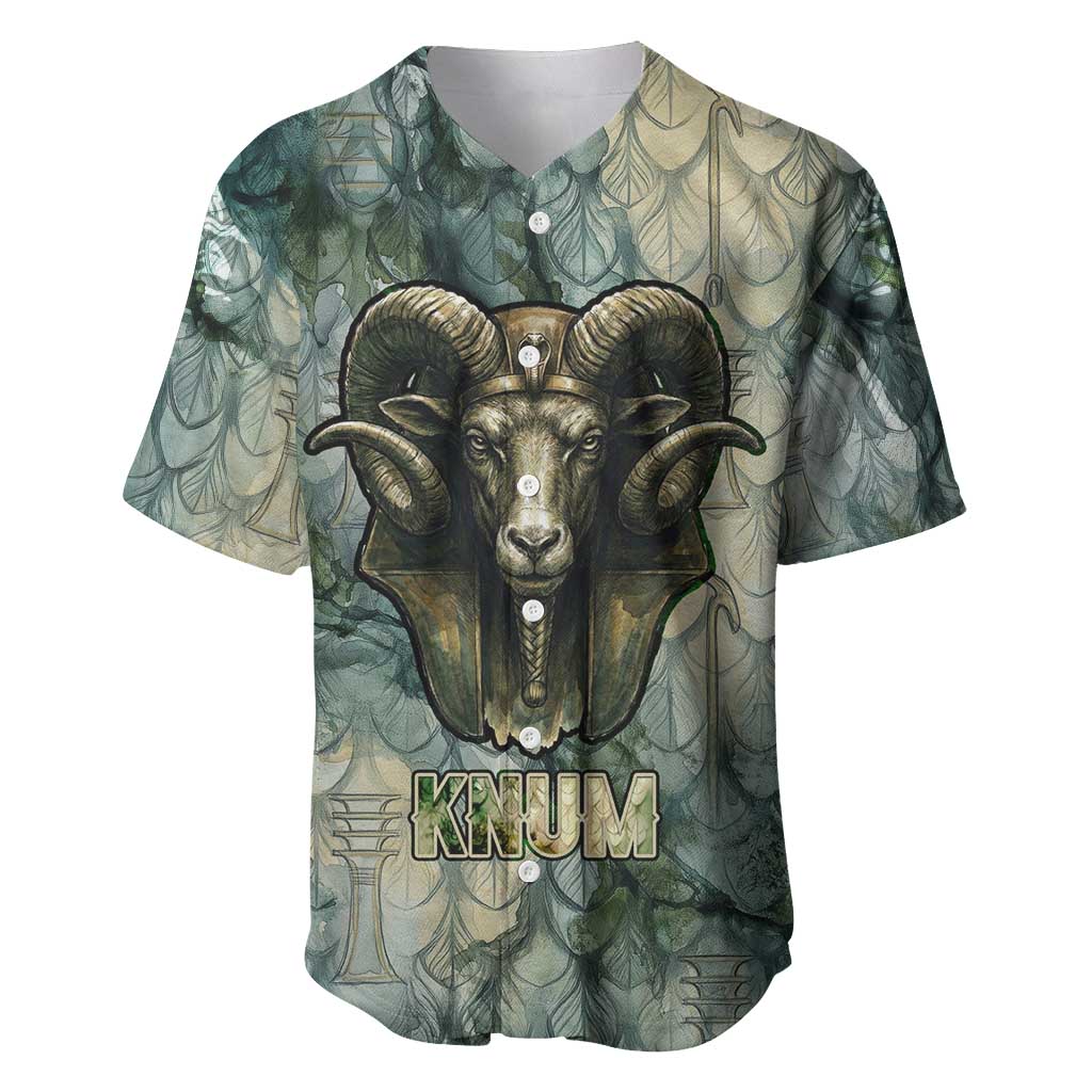 Khnum Ancient Egyptian Baseball Jersey with Smoky Leaf, Ram Head Emblem, and Guardian of the Cataract - African Pride