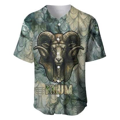 Khnum Ancient Egyptian Baseball Jersey with Smoky Leaf, Ram Head Emblem, and Guardian of the Cataract - African Pride