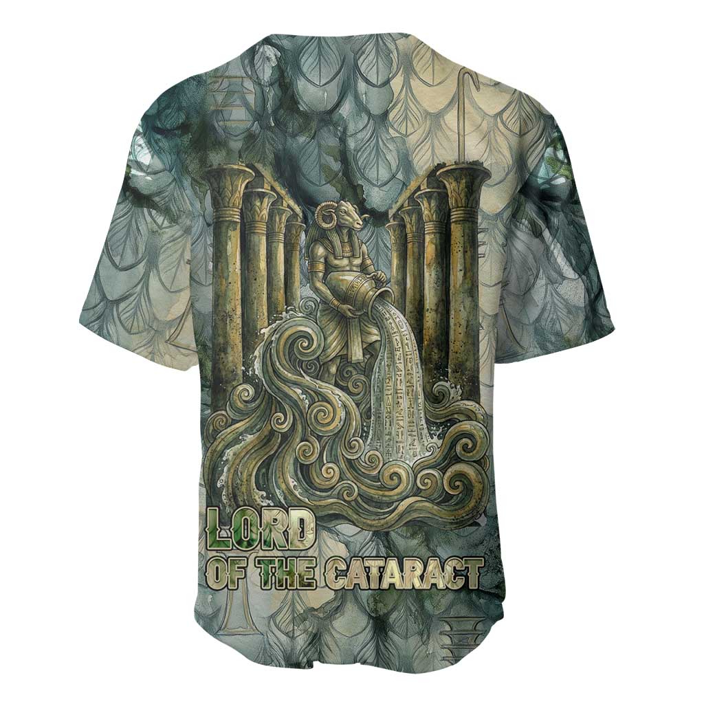 Khnum Ancient Egyptian Baseball Jersey with Smoky Leaf, Ram Head Emblem, and Guardian of the Cataract - African Pride