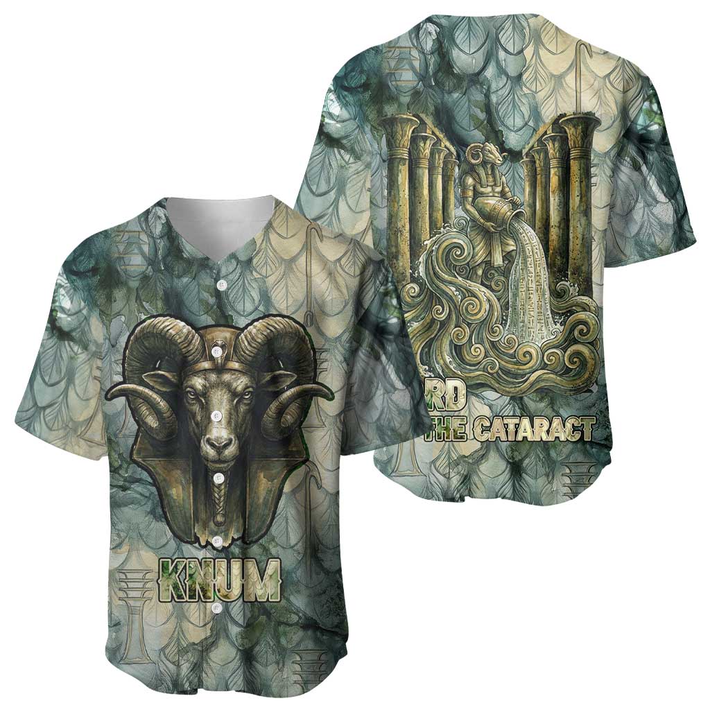 Khnum Ancient Egyptian Baseball Jersey with Smoky Leaf, Ram Head Emblem, and Guardian of the Cataract - African Pride