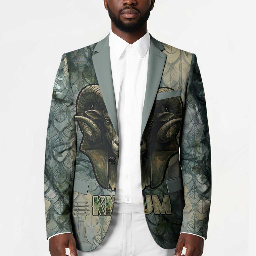 Khnum Ancient Egyptian Blazer with Smoky Leaf, Ram Head Emblem, and Guardian of the Cataract - African Pride