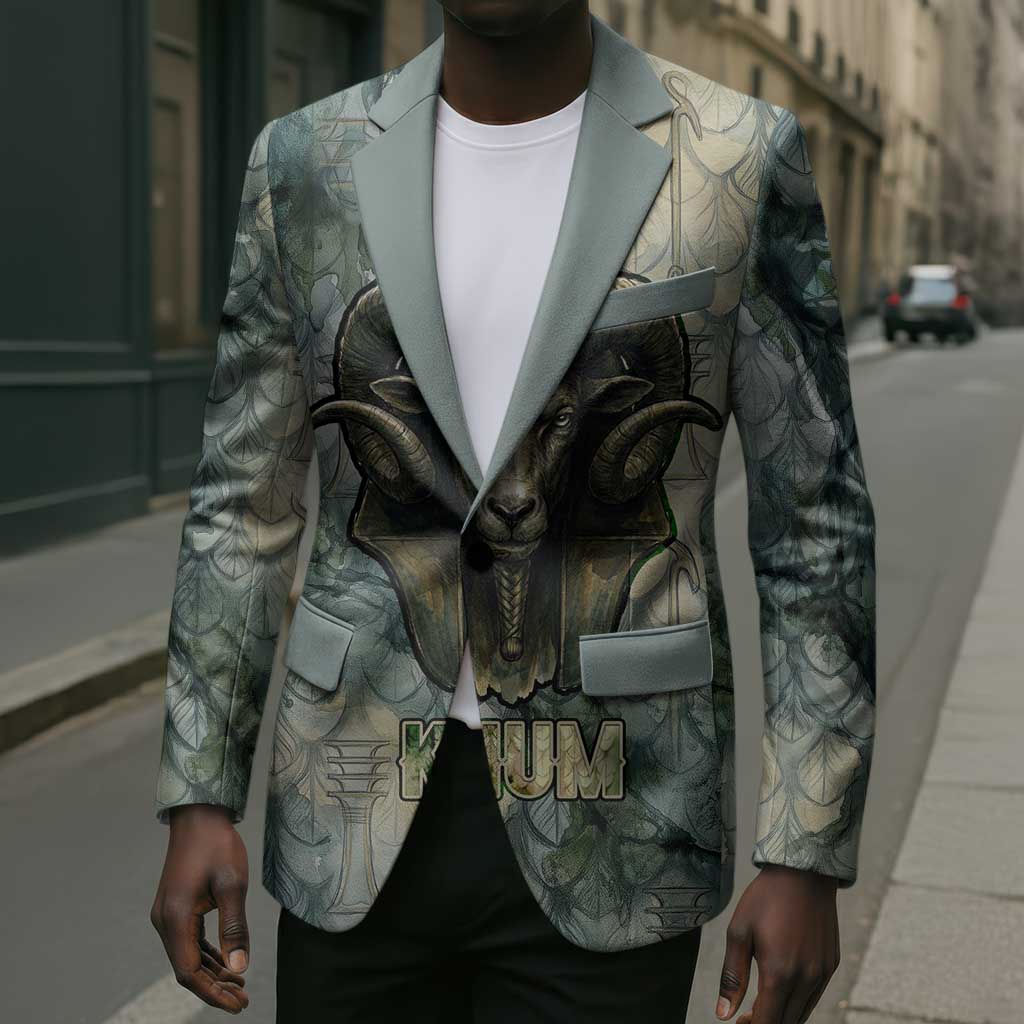 Khnum Ancient Egyptian Blazer with Smoky Leaf, Ram Head Emblem, and Guardian of the Cataract - African Pride