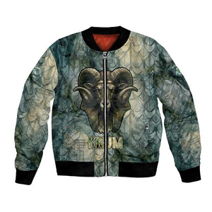 Khnum Ancient Egyptian Bomber Jacket with Smoky Leaf, Ram Head Emblem, and Guardian of the Cataract - African Pride