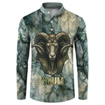Khnum Ancient Egyptian Button Sweatshirt with Smoky Leaf, Ram Head Emblem, and Guardian of the Cataract