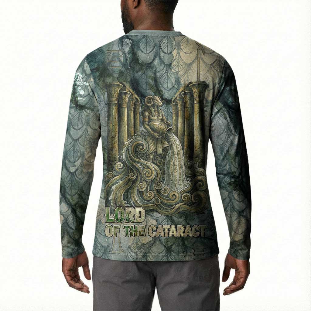 Khnum Ancient Egyptian Button Sweatshirt with Smoky Leaf, Ram Head Emblem, and Guardian of the Cataract