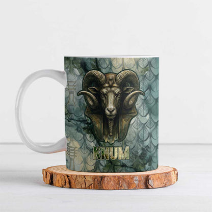 Khnum Ancient Egyptian Ceramic Mug with Smoky Leaf, Ram Head Emblem, and Guardian of the Cataract - African Pride