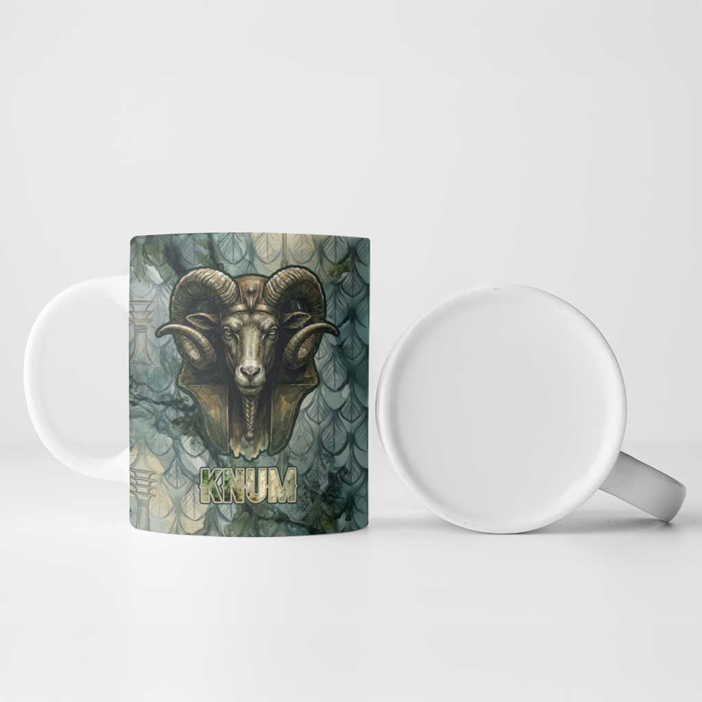 Khnum Ancient Egyptian Ceramic Mug with Smoky Leaf, Ram Head Emblem, and Guardian of the Cataract - African Pride