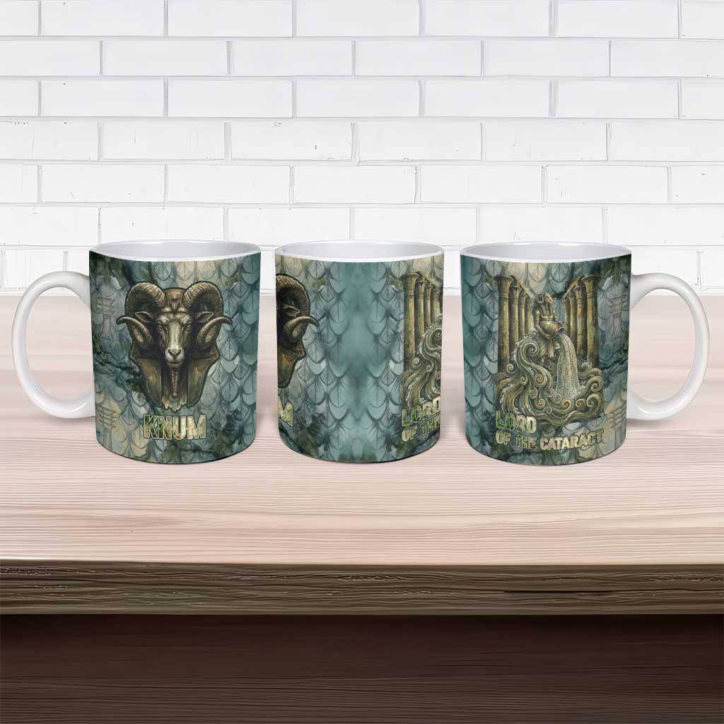 Khnum Ancient Egyptian Ceramic Mug with Smoky Leaf, Ram Head Emblem, and Guardian of the Cataract - African Pride