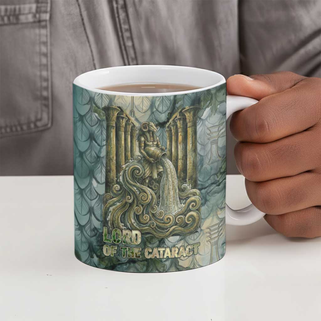 Khnum Ancient Egyptian Ceramic Mug with Smoky Leaf, Ram Head Emblem, and Guardian of the Cataract - African Pride