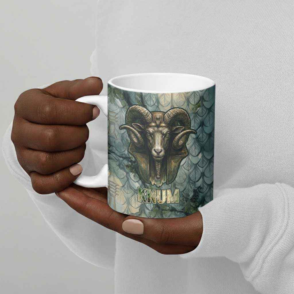 Khnum Ancient Egyptian Ceramic Mug with Smoky Leaf, Ram Head Emblem, and Guardian of the Cataract - African Pride