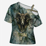 Khnum Ancient Egyptian Cross Shoulder Shirt with Smoky Leaf, Ram Head Emblem, and Guardian of the Cataract - African Pride