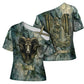 Khnum Ancient Egyptian Cross Shoulder Shirt with Smoky Leaf, Ram Head Emblem, and Guardian of the Cataract - African Pride