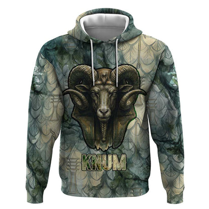 Khnum Ancient Egyptian Hoodie with Smoky Leaf, Ram Head Emblem, and Guardian of the Cataract - African Pride