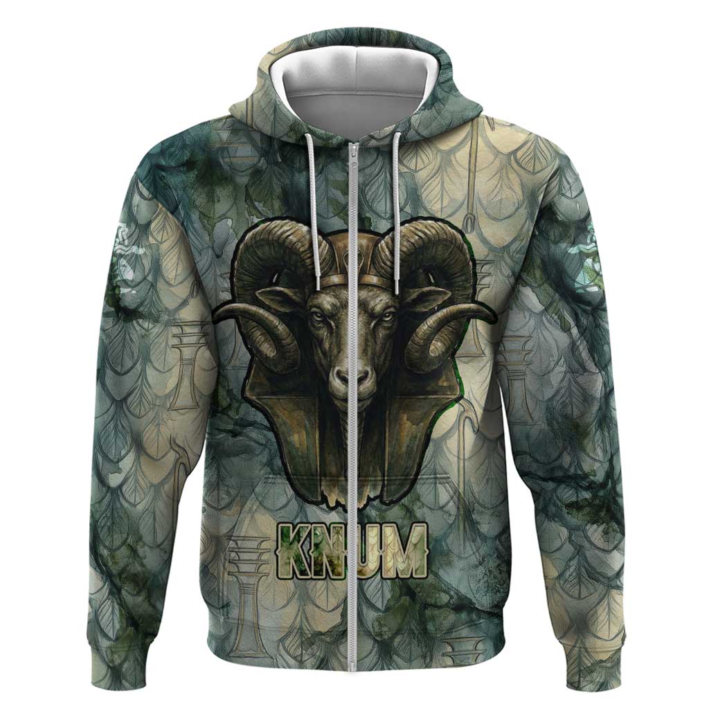 Khnum Ancient Egyptian Hoodie with Smoky Leaf, Ram Head Emblem, and Guardian of the Cataract - African Pride