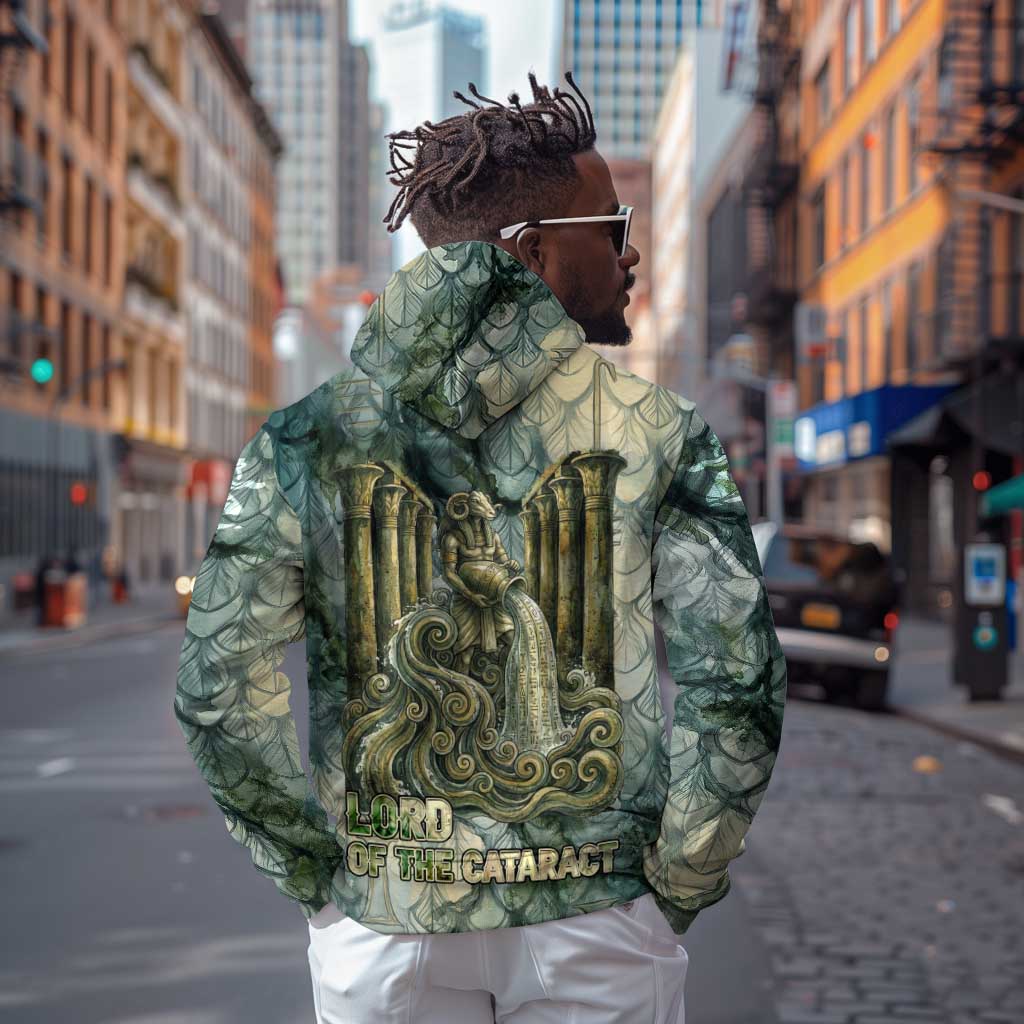Khnum Ancient Egyptian Hoodie with Smoky Leaf, Ram Head Emblem, and Guardian of the Cataract - African Pride