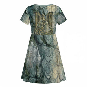 Khnum Ancient Egyptian Kid Short Sleeve Dress with Smoky Leaf, Ram Head Emblem, and Guardian of the Cataract - African Pride