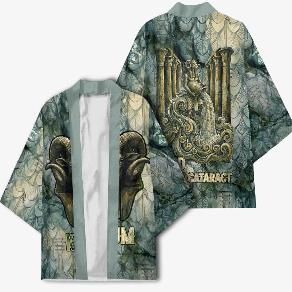 Khnum Ancient Egyptian Kimono with Smoky Leaf, Ram Head Emblem, and Guardian of the Cataract - African Pride