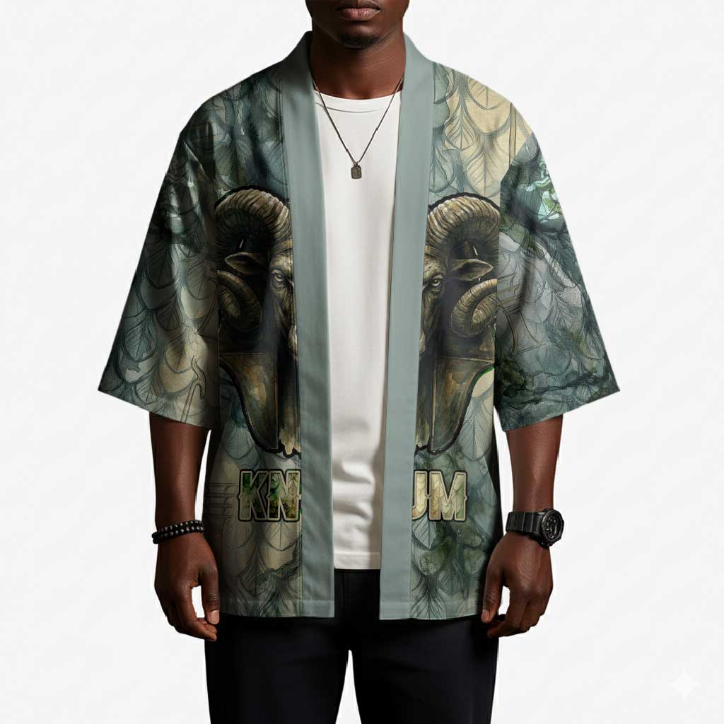 Khnum Ancient Egyptian Kimono with Smoky Leaf, Ram Head Emblem, and Guardian of the Cataract - African Pride