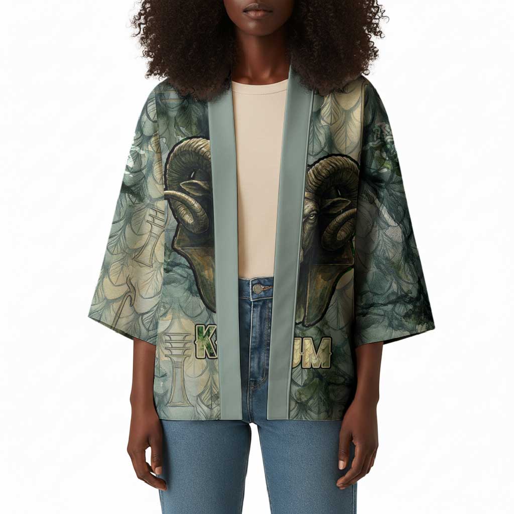 Khnum Ancient Egyptian Kimono with Smoky Leaf, Ram Head Emblem, and Guardian of the Cataract - African Pride