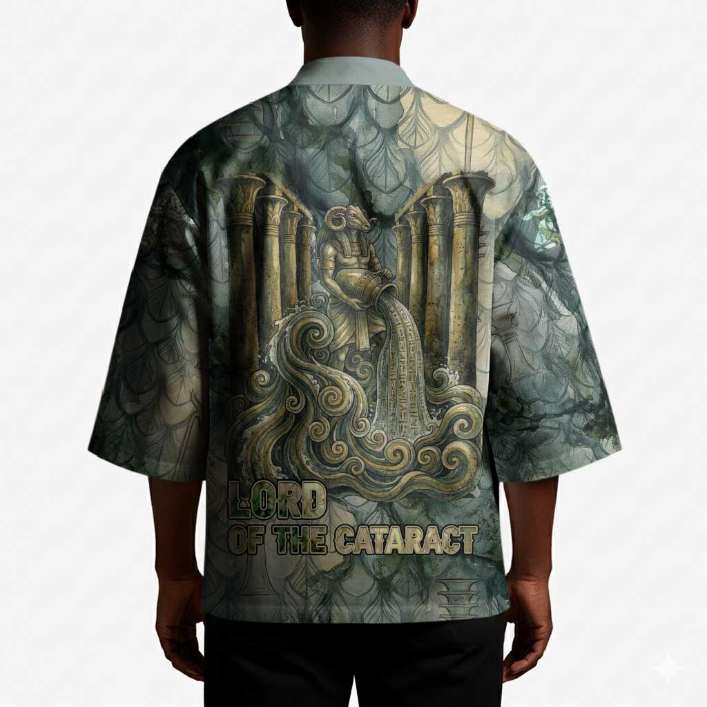 Khnum Ancient Egyptian Kimono with Smoky Leaf, Ram Head Emblem, and Guardian of the Cataract - African Pride
