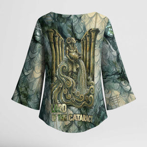 Khnum Ancient Egyptian Kimono Sleeve Blouse with Smoky Leaf, Ram Head Emblem, and Guardian of the Cataract - African Pride