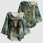 Khnum Ancient Egyptian Kimono Sleeve Blouse with Smoky Leaf, Ram Head Emblem, and Guardian of the Cataract - African Pride