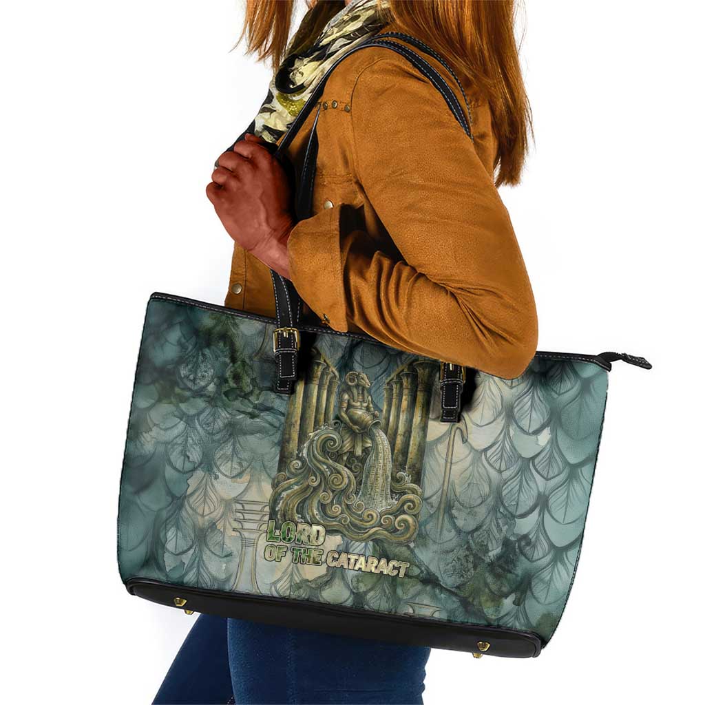 Khnum Ancient Egyptian Leather Tote Bag with Smoky Leaf, Ram Head Emblem, and Guardian of the Cataract - African Pride